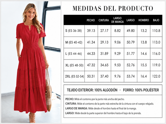 Vestido Largo Boho Escote V Manga Corta para Mujer