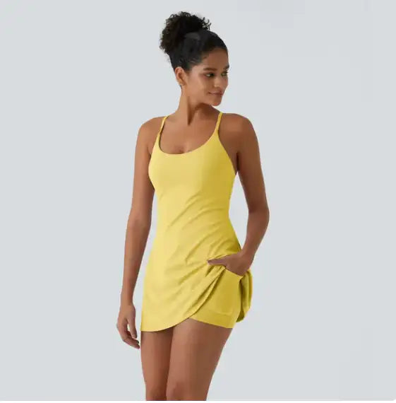 Vestido mini escote V verano mujer — Milano Vibes — Amarillo
