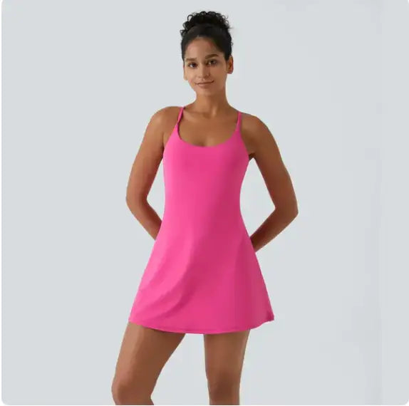 Vestido mini escote V verano mujer — Milano Vibes — Rosa — Detalle