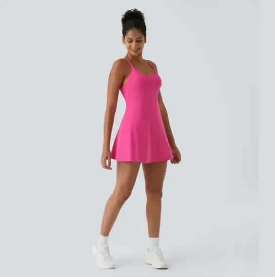 Vestido mini escote V verano mujer — Milano Vibes — Rosa — Detalle