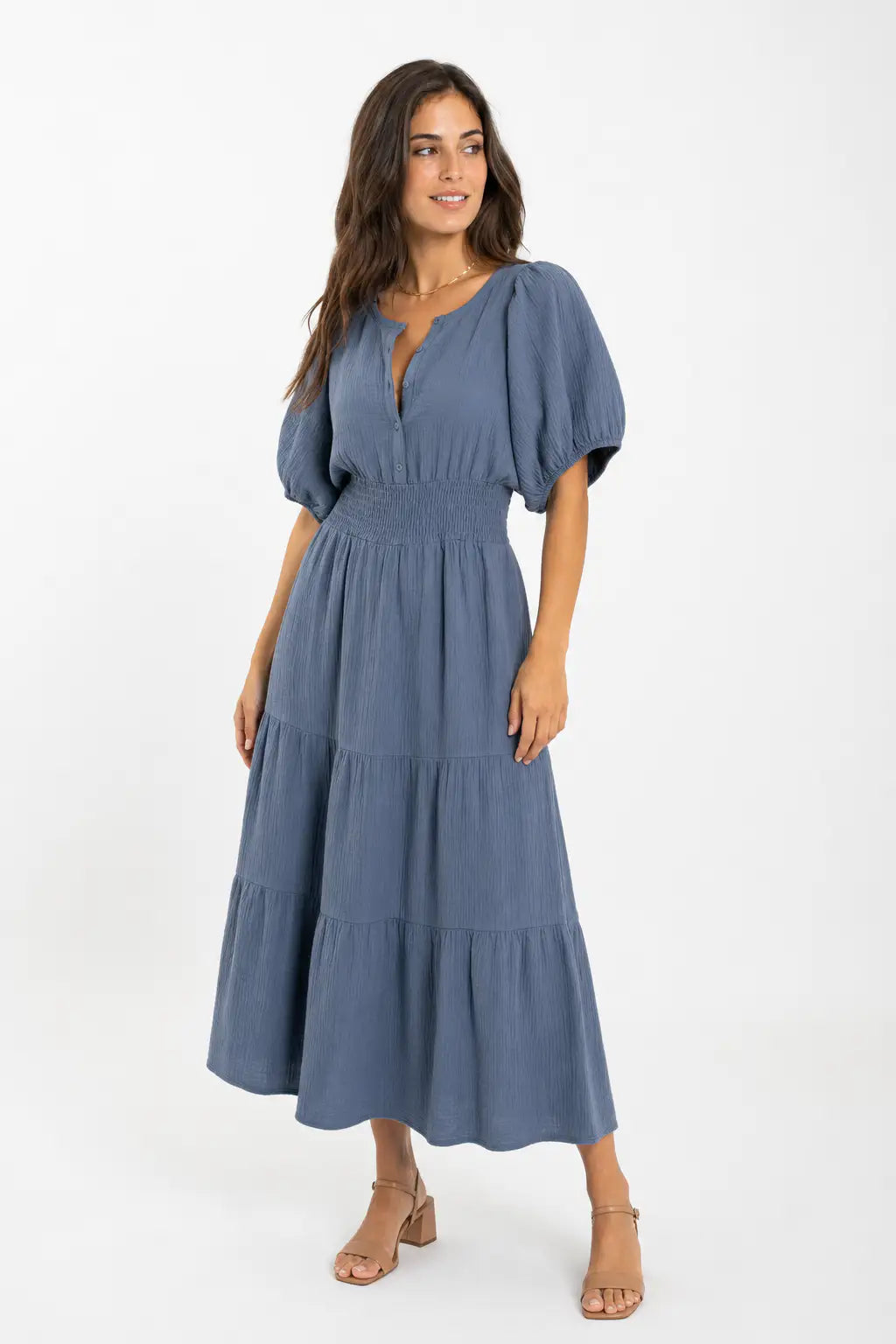 Vestido largo boho - Azul Grisáceo