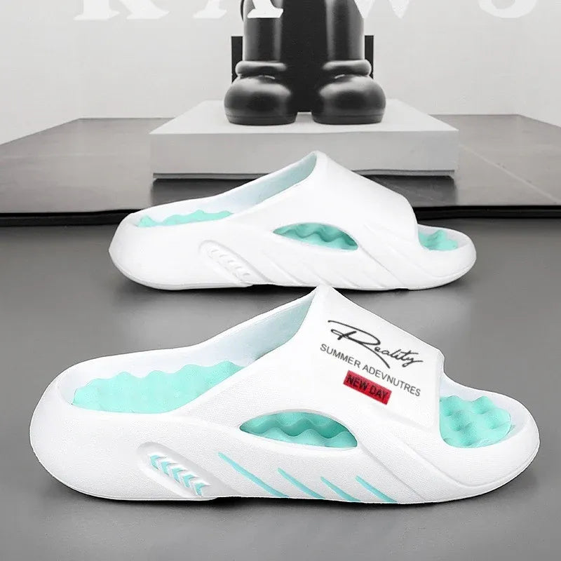 Sandalias slide - Blanco y Azul