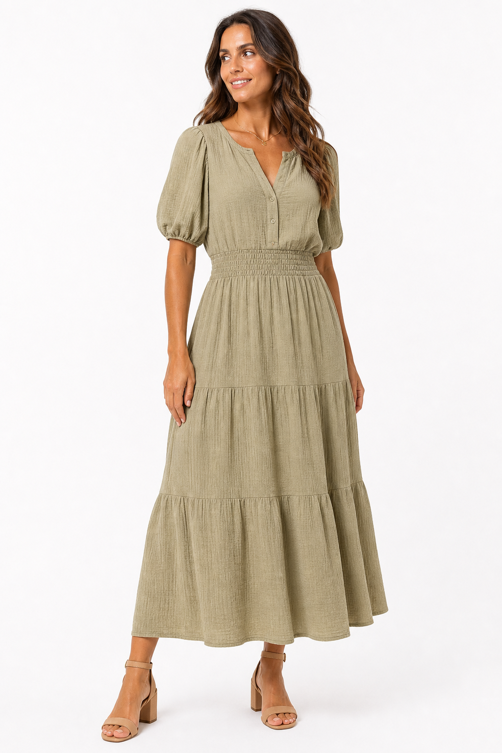 Vestido largo boho - Caqui