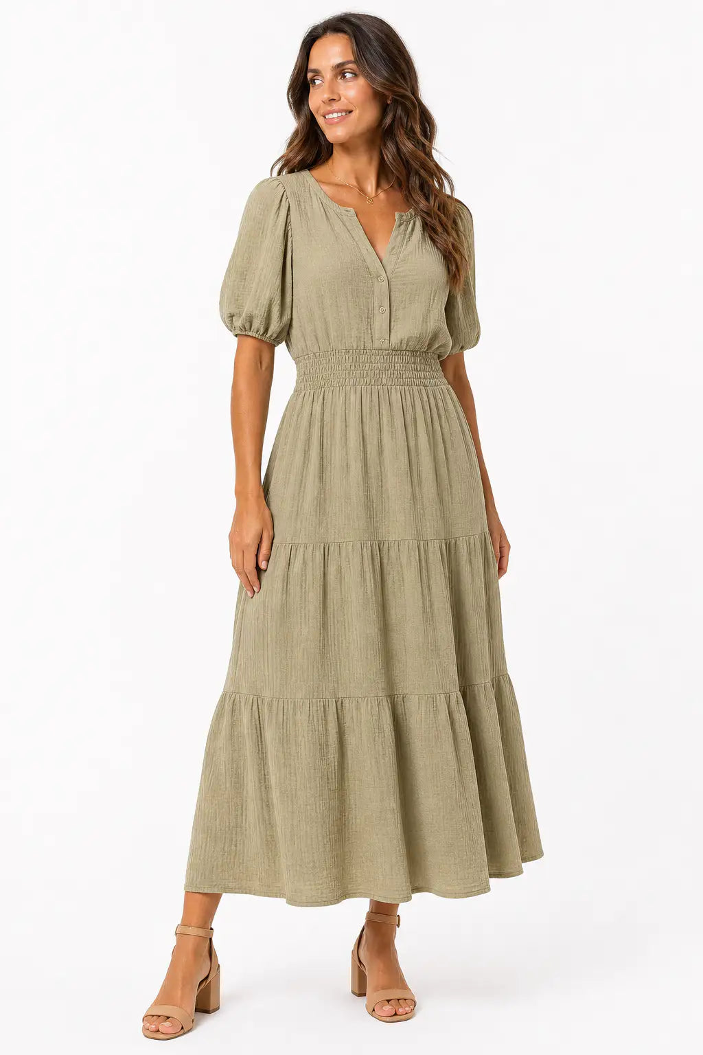 Vestido largo boho - Caqui
