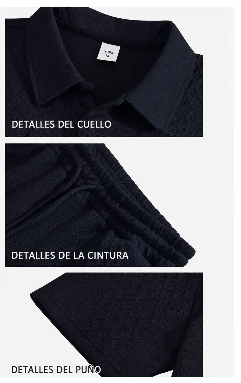 Conjunto polo y short verano hombre — Milano Vibes — Detalle de tela (cuello, cintura, puño)
