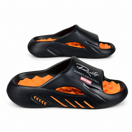 Sandalias Slide Cloud Comfort negro naranja