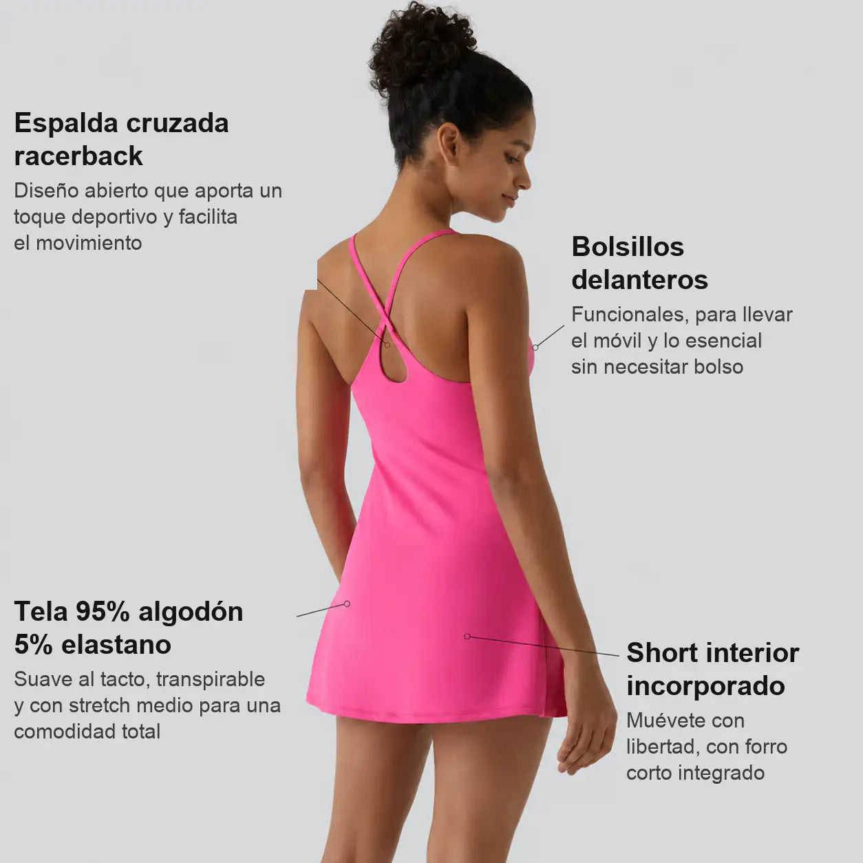 Vestido mini escote V verano mujer — Milano Vibes — Características — Negro Rosa Rojo Verde Azul Amarillo Rosa Bebé