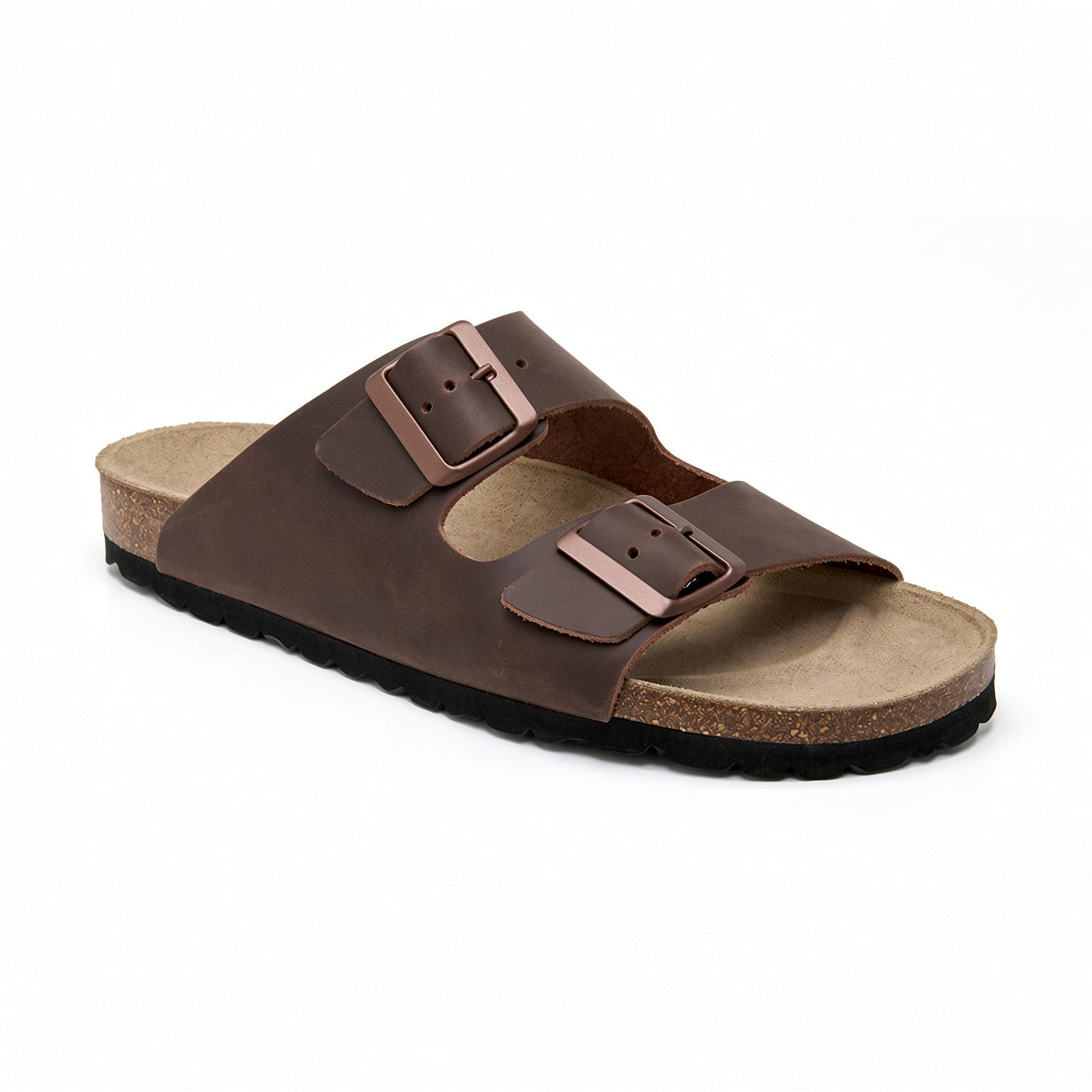 Sandalia de cuero marrón con doble hebilla Milano Vibes hombre