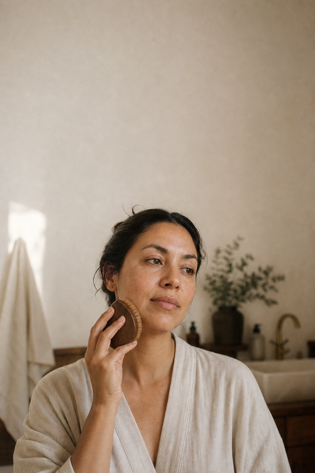 Cepillado facial en seco por la mañana