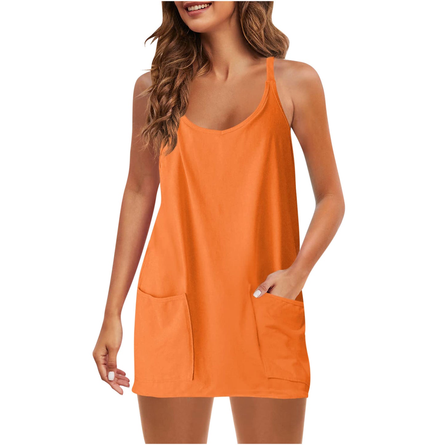 Vestido mini escote V verano mujer — Milano Vibes — Naranja