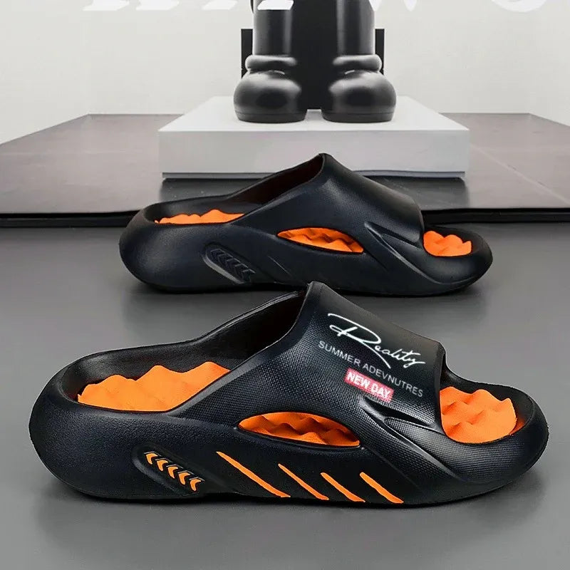 Sandalias slide - Negro y Naranja