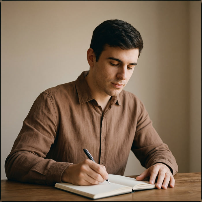 Nicolás escribiendo las primeras notas de Milano Vibes en 2018