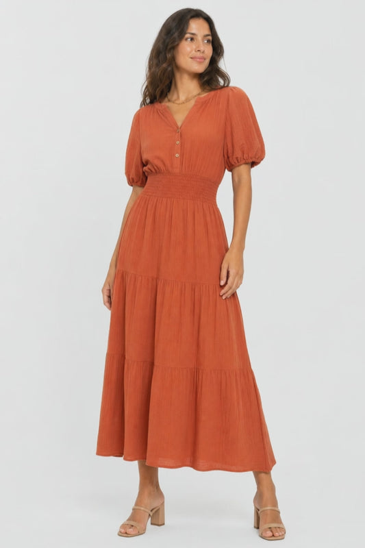 Vestido Largo Boho Escote V Manga Corta para Mujer