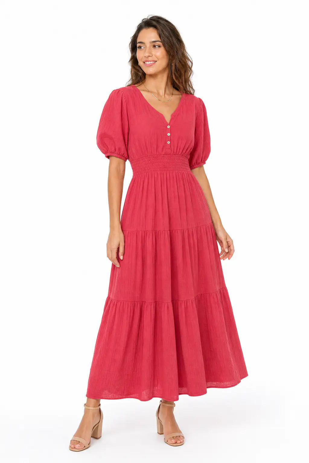 Vestido largo boho - Rojo Rosado
