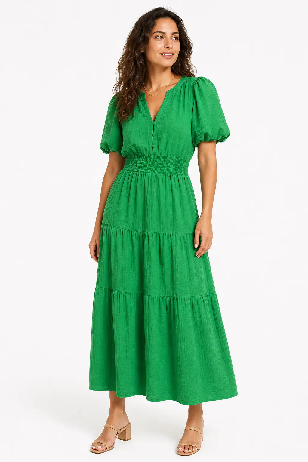 Vestido largo boho - Verde Brillante