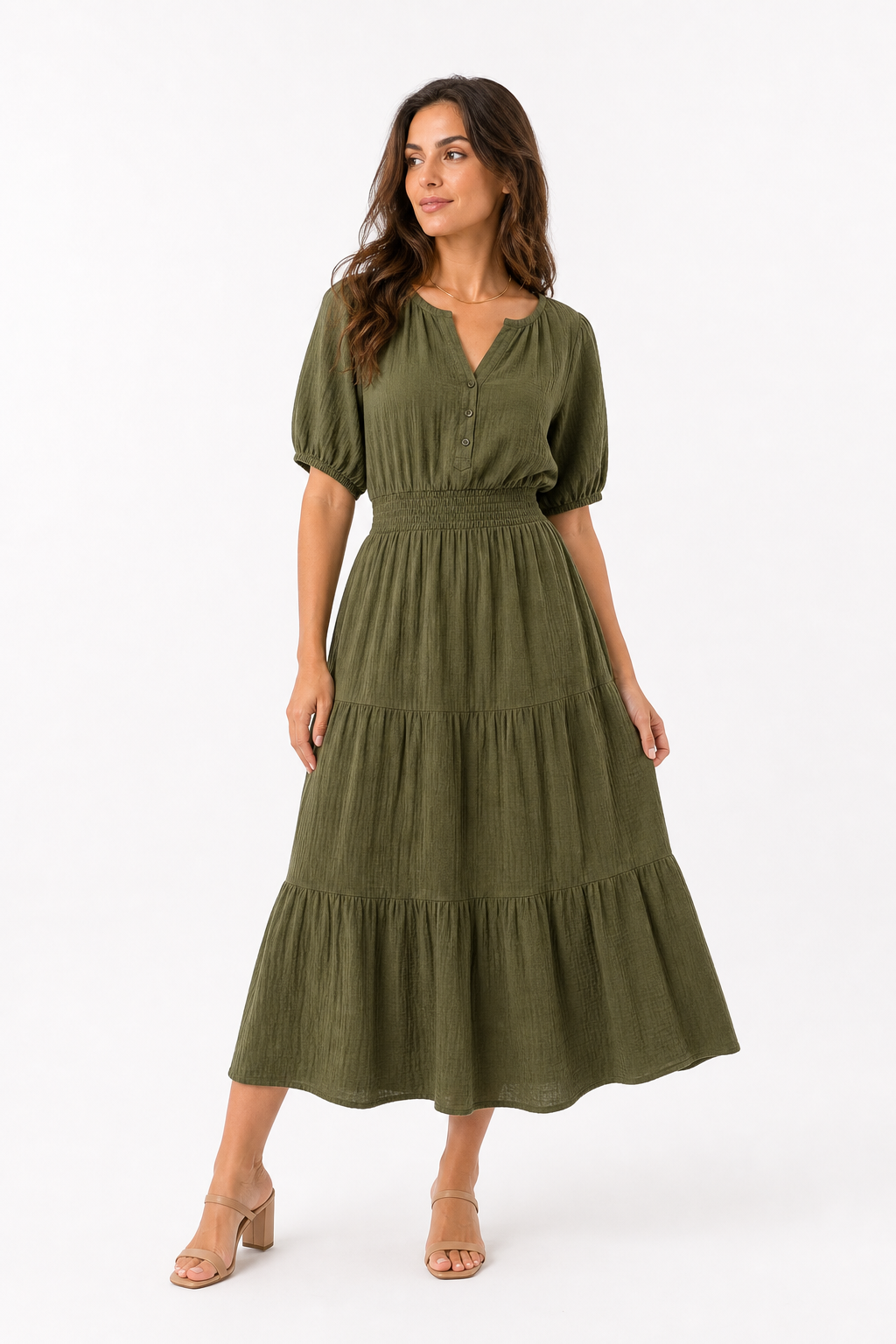 Vestido largo boho - Verde Oliva