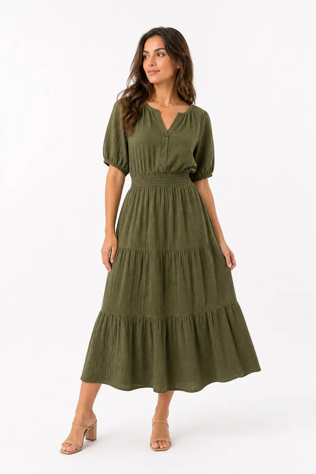 Vestido largo boho - Verde Oliva