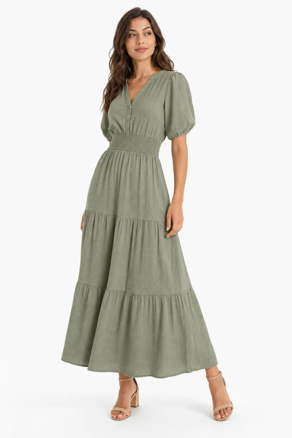 Vestido largo boho - Verde Salvia